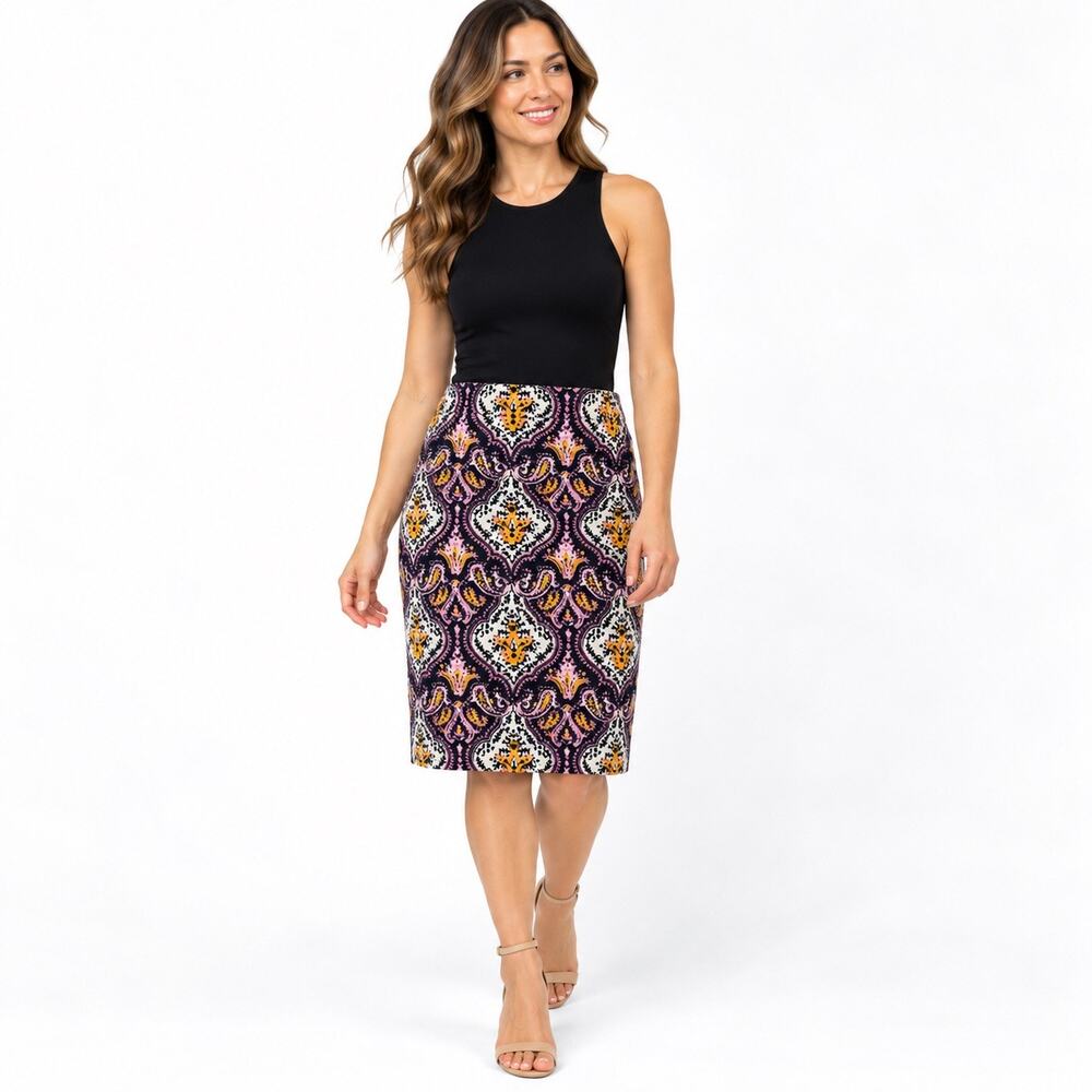 J.Crew The Pencil Skirt Size 6 Paisley Print 100% Cotton Knee Length